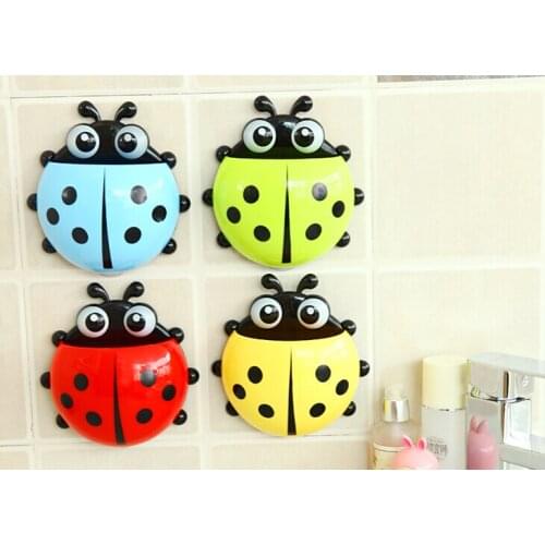 Hot Sale New Cartoon Beatles Style Sucker Toothbrush Holder Decoration Bathroom Set Ladybug Toothbrush Holder Cosmetic