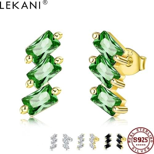 LEKANI Exquisite Earring For Women S925 Sterling Silver Inlay Cubic Zirconia Lightning Shape Earrings Three Zigzag Fine Jewelry