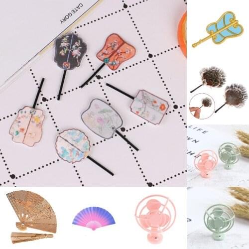 Multiple Styles 1:12 Dollhouse Miniature Fan Cooling Fan Feather Fan Dolls' Accessories Dollhouse Furniture Decoration