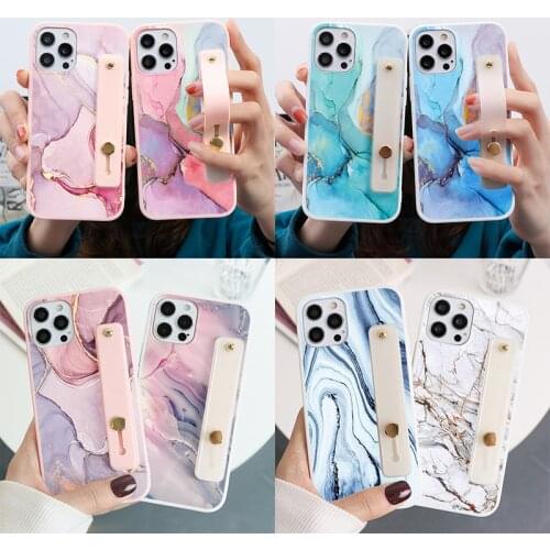 Marble Stand Holder Phone Case For iPhone 11 11Pro XS Max XR 5s 6 s 7 8 Plus TPU Cover For iPhone SE 2 12 Mini Wrist Strap Case