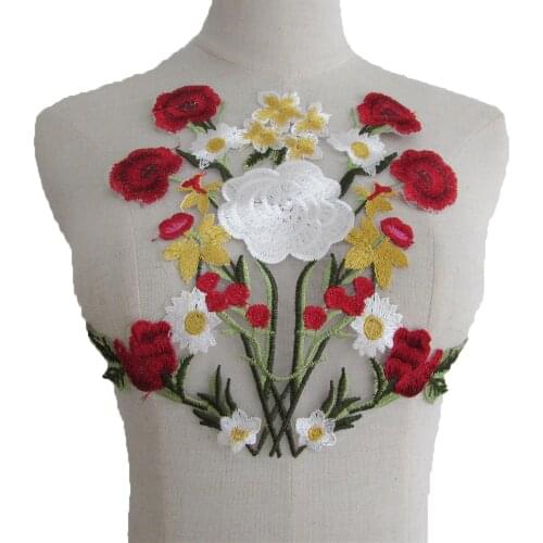White rose flower embroidery chest applique fabric sewing DIY clothing craft supplies material accessories 1 piece for sale