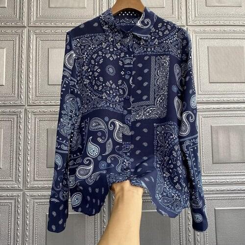 Printed Silk Blouse Long-sleeved Silk Shirt Women Top Shirt Real Silk Shirt