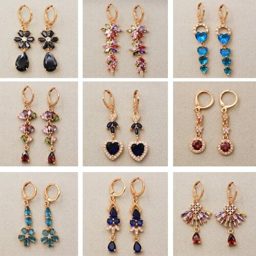 Dangler Waterdrop Heart Earrings Gold Plated Copper Stone Zirconia For Women Fashion Jewelry Accessories Wedding Party Gift