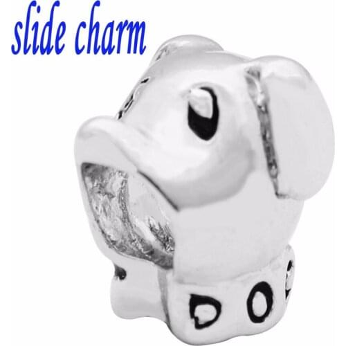 Slide charm Free shipping Mothers Day the luxury brands animal dog head beads fit Pandora charm bracelet charm Christmas
