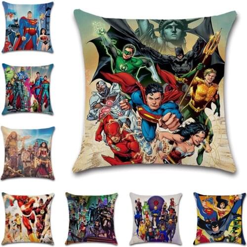 Cartoon Superhero pattern Beige cotton linen Cushion cover Pillowcase decoration for home sofa chair kids girl bedroom gift
