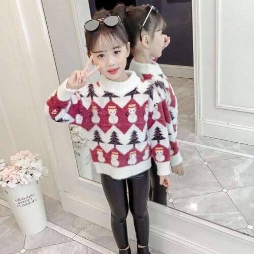 Girls' Sweaters Big Childrens Autumn/ Winter Christmas Tree Pullovers Childrens Long-sleeved Knitted Woolen Bottoming Shirts
