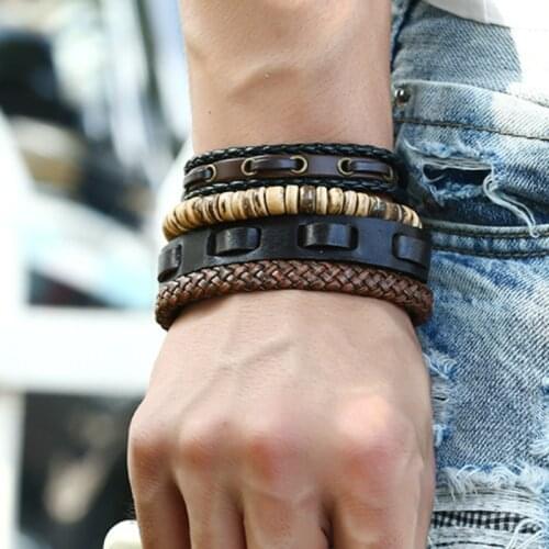 CIBOCIBO Vintage Men Bracelet 2021 Luxury Rope Bracelet Men Leather Braided 4 Pieces Men Gifts Wristband Pulseras Mujer Moda