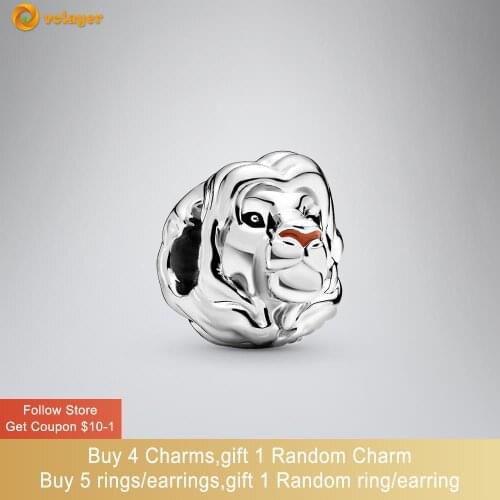 Volayer 925 Sterling Silver Beads The Lion King Simba Charms fit Original Pandora Bracelets Women Jewelry Making Birthfay Gift