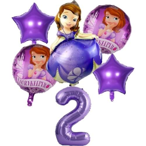 6pcs/set Disney Cartoon Princess Sofia Aluminum Foil Number Balloon Birthday Wedding Party Decor Supplies Kids Toys Baby Shower