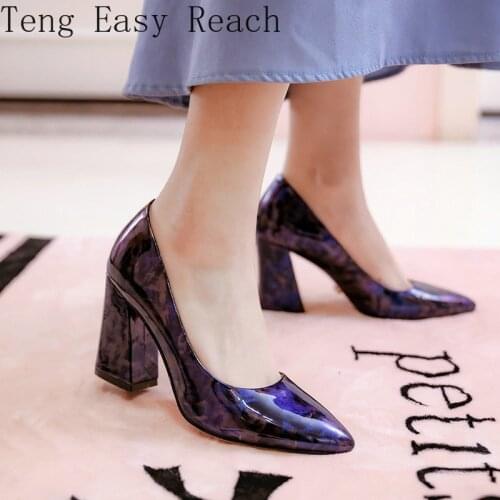 Women Shoes Purple High Heels Pointed Toe Square Heel Pumps Summer Office Party Shoes Woman Big Size 34-43 Zapatos De Mujer