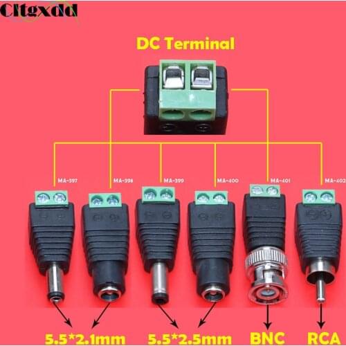 1PC Female Male DC Power Jack 5.5 * 2.1 / 5.5*2.5 BNC RCA to DC Crimp Terminal Block Plug Connector Adapter for CCTV Camera Wire