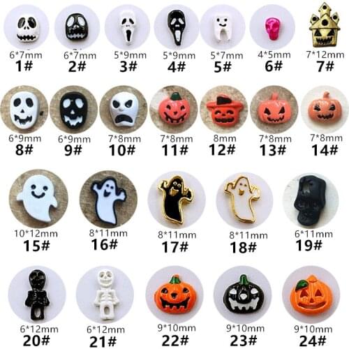10pcs/bag Japan Korea 3D Nail Art Parts Metal Kawaii Pumpkin Ghosts Skull Halloween Accessories Charm Nail Materials Supplies