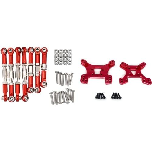 2 Set RC Car Part: 1 Set Metal Linkage Servo Pull Rod Steering Tie Rod Set & 1 Set Front and Rear Shock Tower Board Set