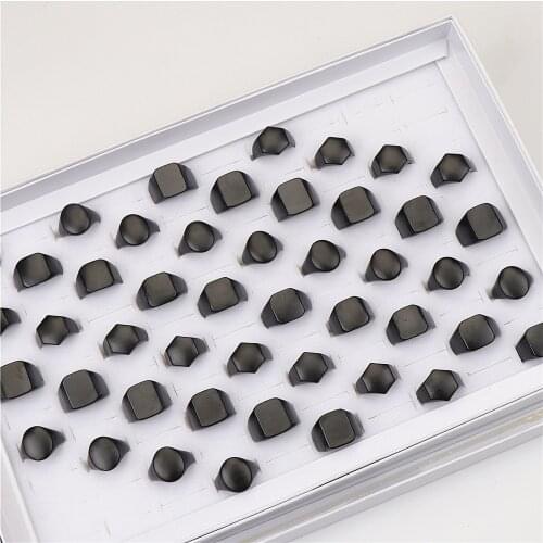 20pcs/lot Black Square Classic Metal Men Matte Smooth Rings For Women Fashion Jewelry Party Gifts Wholesale Bulk Lots