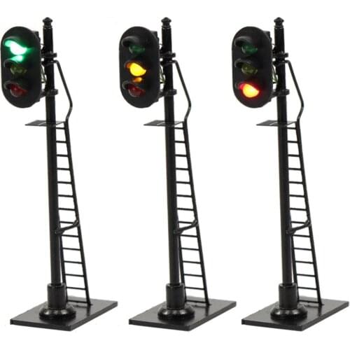3pcs Model Railway 1:87 Red Yellow Green Block Signal Traffic Signal HO Scale 6.3cm Traffic Light Black Post with Ladder