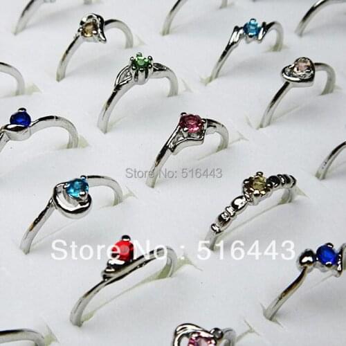 Big Promotion 100pcs Mix Color Czech Rhinestones Silver Plated Women Rings Wholesale Fashion Jewelry Lots A-066