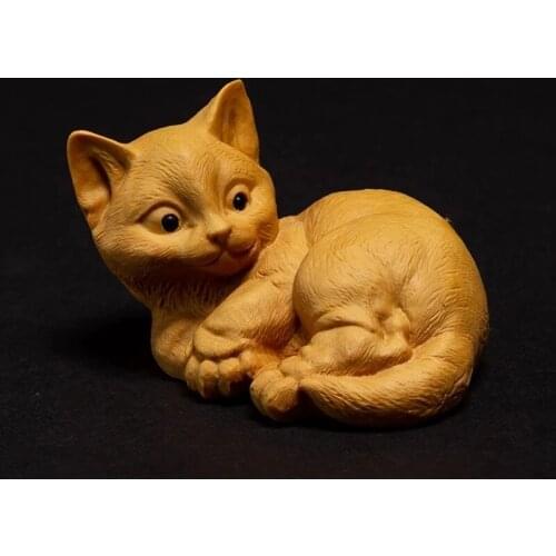 Wooden Lovely Lucky Cat Cats Toy Statues Carving Crafts Animals Ornaments Cat Animal Gift Decoraci
