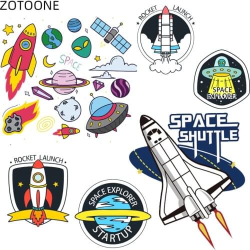 ZOTOONE Cartoon Rocket Patches for Kids Iron on Space Sticker Transfers for Clothing Diy Planet Patch Heat Transfer Appliques E