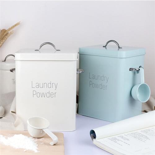 Washing Powder Bucket Powder Sealed Storage Box with Spoon Laundry Powder Box Cereal Dispenser Can Food Grain Rice Container