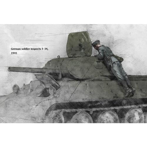 1/35 Scale Resin Figures Model German soldiers inspect T-34 1 figure GK157 Unassembled unpainted