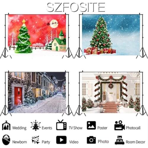 Merry Christmas Winter Snow Tree Series Backdrop Holiday Party Children Decorate Kids Baby Bath Newborn Custom Background Photo