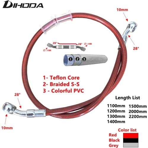 1100mm - 2200mm Motorcycle Hydraulic Brake Hose Line Cable 10mm Banjo for Suzuki Kawasaki Yamaha honda Pipe Line Braided