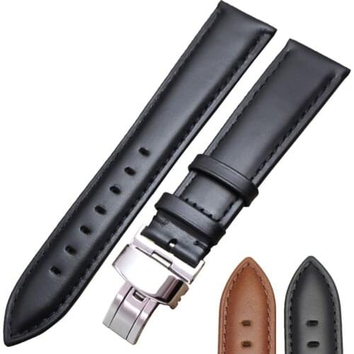 Genuine Leather Smooth Watchbands Black Brown 18 19 20 21 22 24mm Women Men Watch Band Strap Wrist Belt Bracelet Steel Clasp
