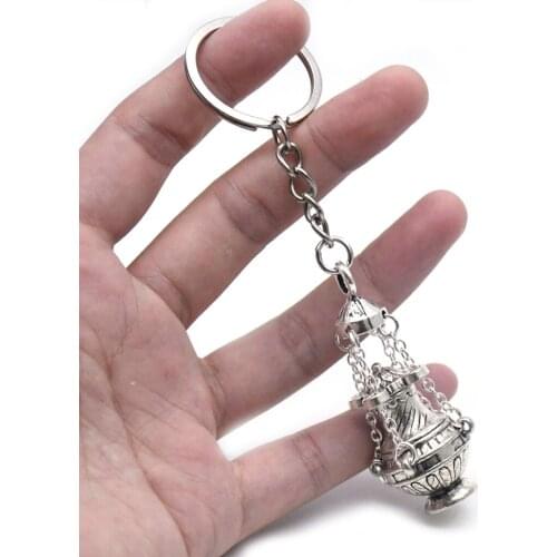Christian Incense Burner Keychain Religious Key Ring Keyfob Jewelry Bag Car Hanging Charm Pendant Church Souvenirs Gift