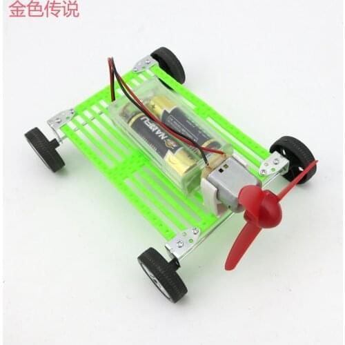 F17926 DIY Assembles Toy Motor Propeller Wind Power Car DIY for Kids 8*11*15cm 4WD Smart Robot Car Chassis Green Energy RC Toy