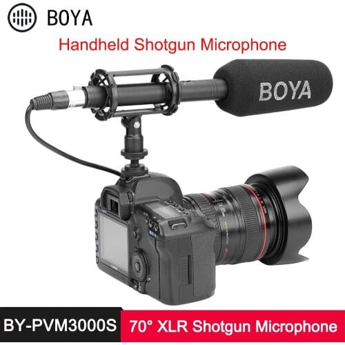 BOYA BY PVM3000 Shotgun Microphone 30° 50° 70° Supercardioid Electret Condenser Mic for DSLR Camera Camcorder Audio Recorder