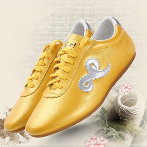High Quality Cowhide Tai Chi Shoes Soft Genuine Leather Kung Fu Wushu Shoes Martial Arts Sneaker Red Black Gold And White