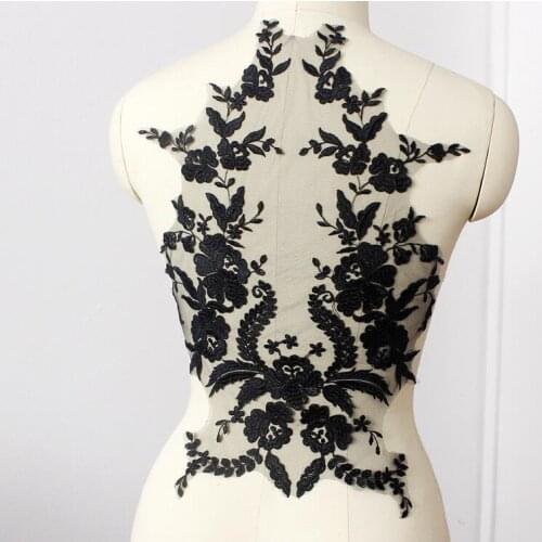 1 Piece 45*33cm Large French Lace Fabric Black Ivory Body Embroidered Applique High-end Wedding Dress Accessories Handmade DIY