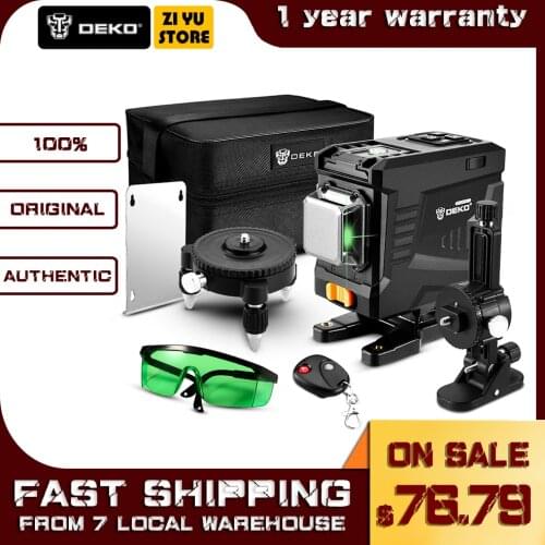 DEKO DC0519L2 12 Lines 3D Green light Horizontal&Vertical Lines Laser Level with Remote Control,High-Precision, Self-Leveling