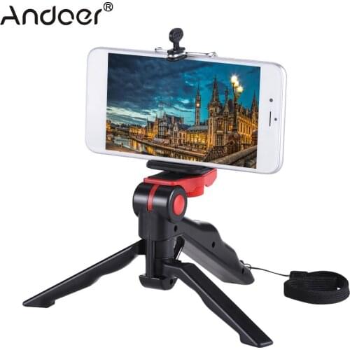 Andoer Mini Tripod Stand Support Holder Hand Grip Stabilizer with Smartphone Clip Bracket for iPhone for Samsung Galaxy