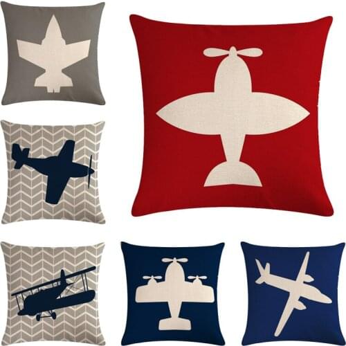 Cartoon Series Cushion Cover Toy Aircraft Fighter Cotton Linen Home Decorative Pillows Cover For Sofa