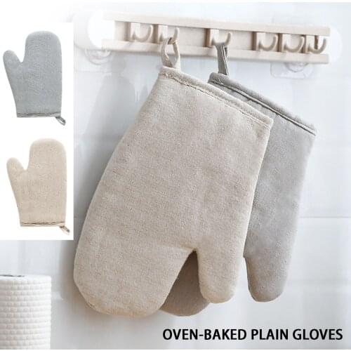 Solid Color Heat Resistant Glove Cotton Linen Fashion Nordic Kitchen Cooking Microwave Gloves Baking BBQ Potholders Oven Mitts