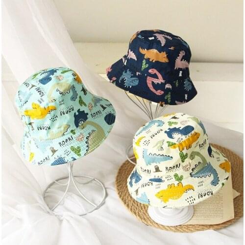 Boys And Girls Summer Hatc Baby Toddler Cartoon Animal Print Bucket Hats Caps Reversible Sun Headwear