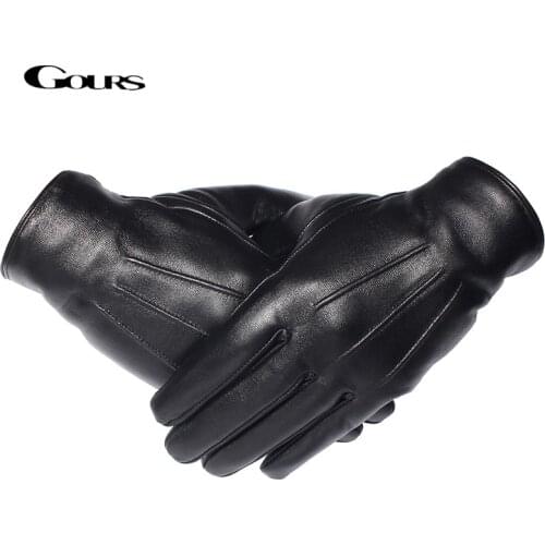 GOURS Winter Gloves Men Genuine Leather Gloves Touch Screen Black Real Sheepskin Wool Lining Warm Driving Gloves New GSM050