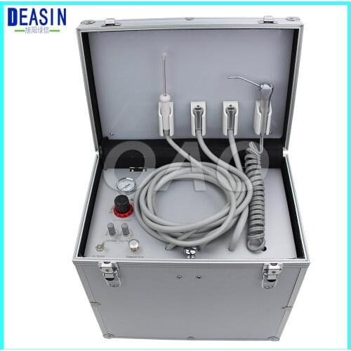 Portable Dental Unit with High and low speed HP Pipe,3 Way Syringe, Oilless Air Compressor, Water bottle, Foot Control