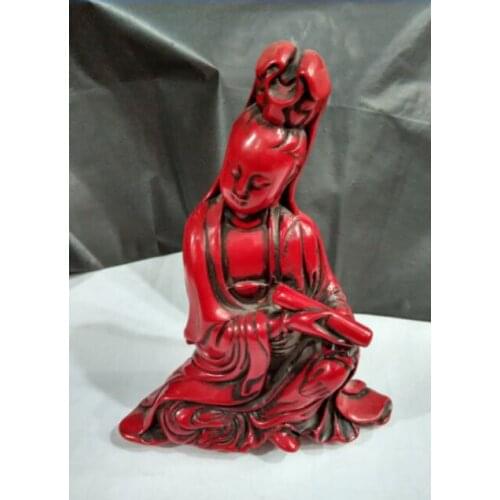 Elaborate Chinese manual sculpture red resin guanyin bodhisattva Buddha figure statue