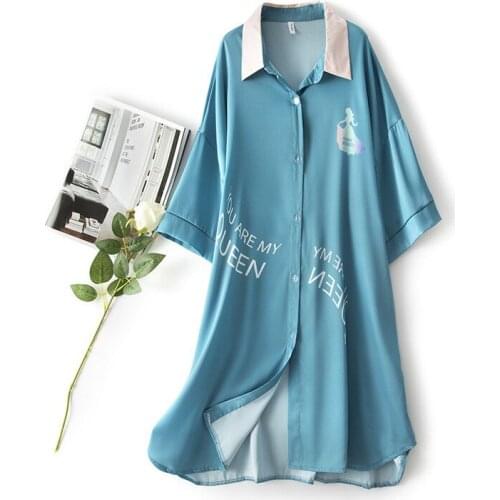 Oversides Sleep Shirt 2021 New Women Nightgown Sleep Shirt Faux Silk Sleepwear Nightdress Loose Home Dressing Gown Lingerie