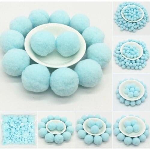 Light blue Pompoms 8/10/15/20/25/30mm Fur Plush Ball Craft DIY Soft Pompon Wedding Home Garment Sewing on Cloth Accessories 20g