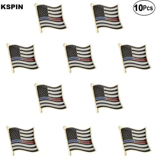 Thin Blue Red Line 1 Lapel Pin Flag badge Brooch Pins Badges 10Pcs a Lot