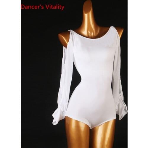 Latin Dance Female Adult Child Top Modern Dancing Elegant Long Sleeve Body Suit Practice Clothes Custom Performance Onesies