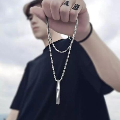 Vintage Gothic New Spiral Rectangle Pendant Necklace For Men Women Simple Stainless Steel Chain Necklace Cool Jewelry Gift