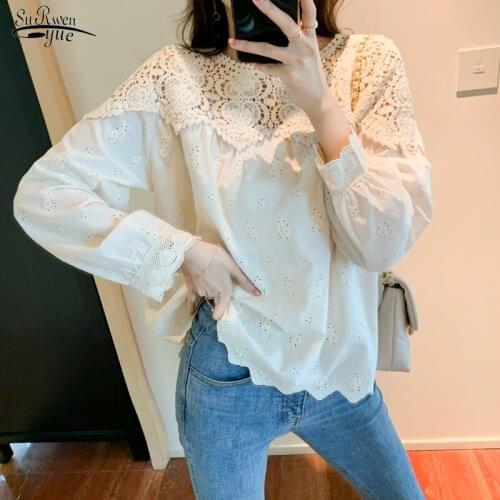 New Spring Summer Shirts for Women Chic Hollow Out Loose Fashion Shirt Blouses Long Sleeve Solid Casual Vinatge Tops 13262