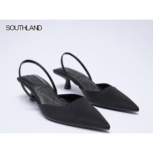SOUTHLAND Summer new style Pink High Heels Shoes High-heeled Baotou pointed toe slingback sandals women