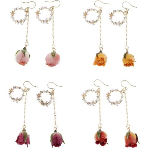 1 pair Women Girls Fashion Earrings Rose Bud Pearl Beaded Dangle Eardrop