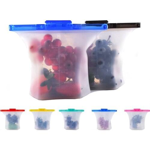 1PC Reusable Food Storage Bags Stands Up Airtight Seal Freezer Bags Silicone Lunch Bags for Snack Meat Vegetable Organization