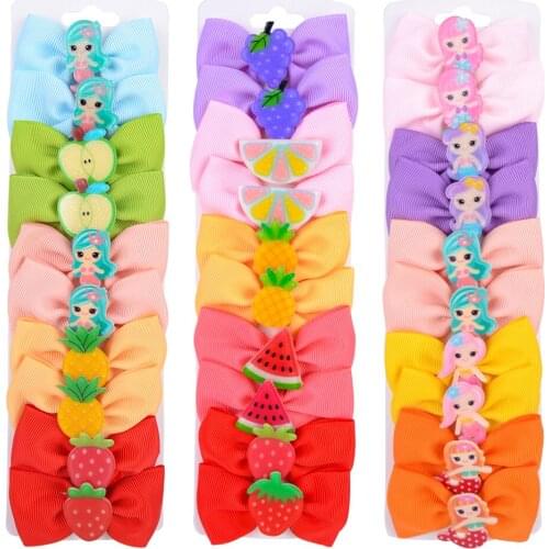 10Pcs/set Unicorn Fruit Hair Bows With Clip For Cute Girls Hair Clips Handmade Hairpins Barrettes Headwear Kids Hair Accessories